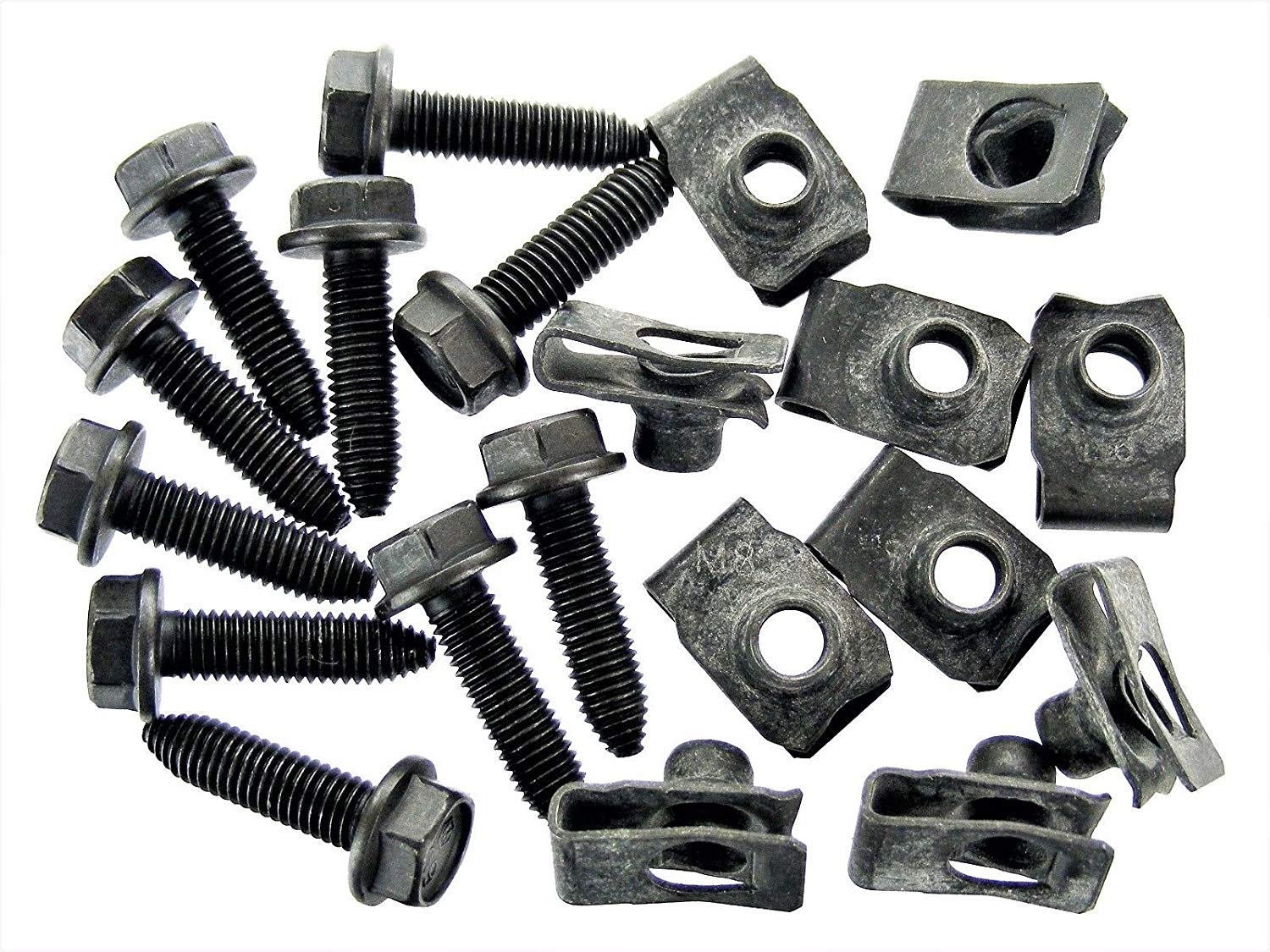 thumbnail image 2 of For Chevy Body Bolts & U-nut Clips- M8-1.25 X 30mm- 13mm Hex- 20pcs (10ea)- #155 2 of 11