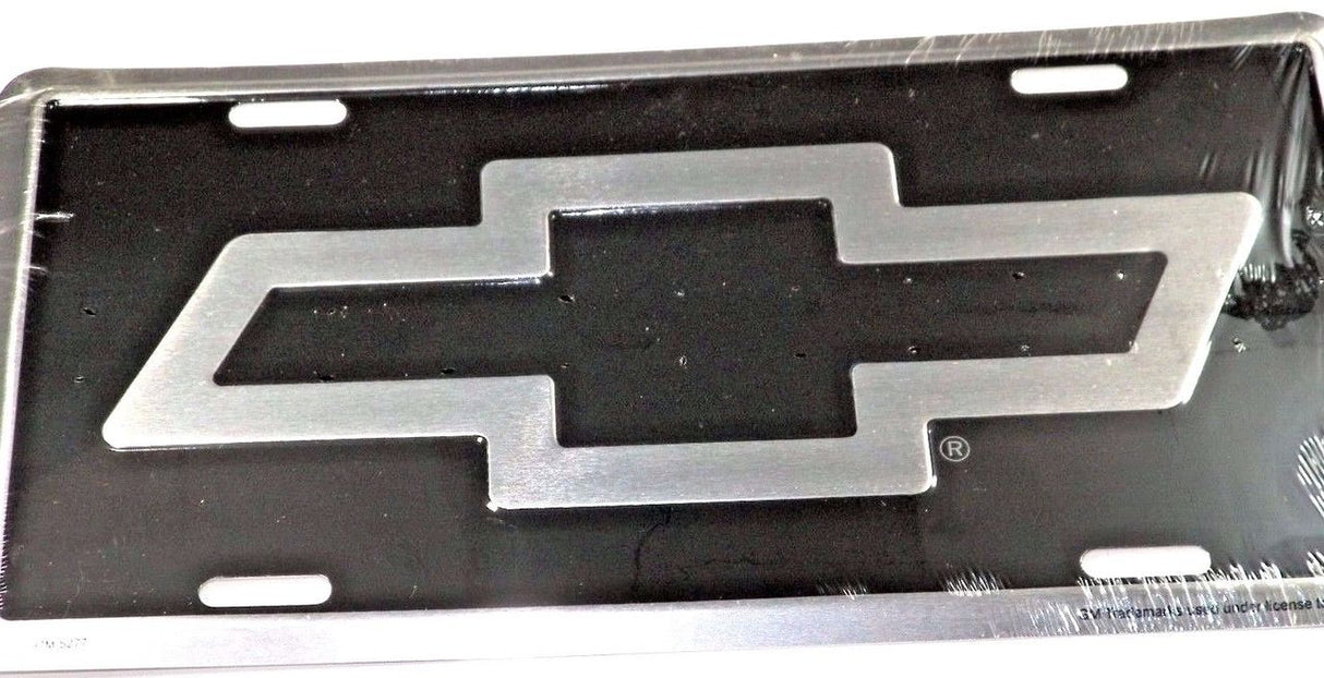 Classic Car License Plate Chevy BOWTIE Black/Silver #1279