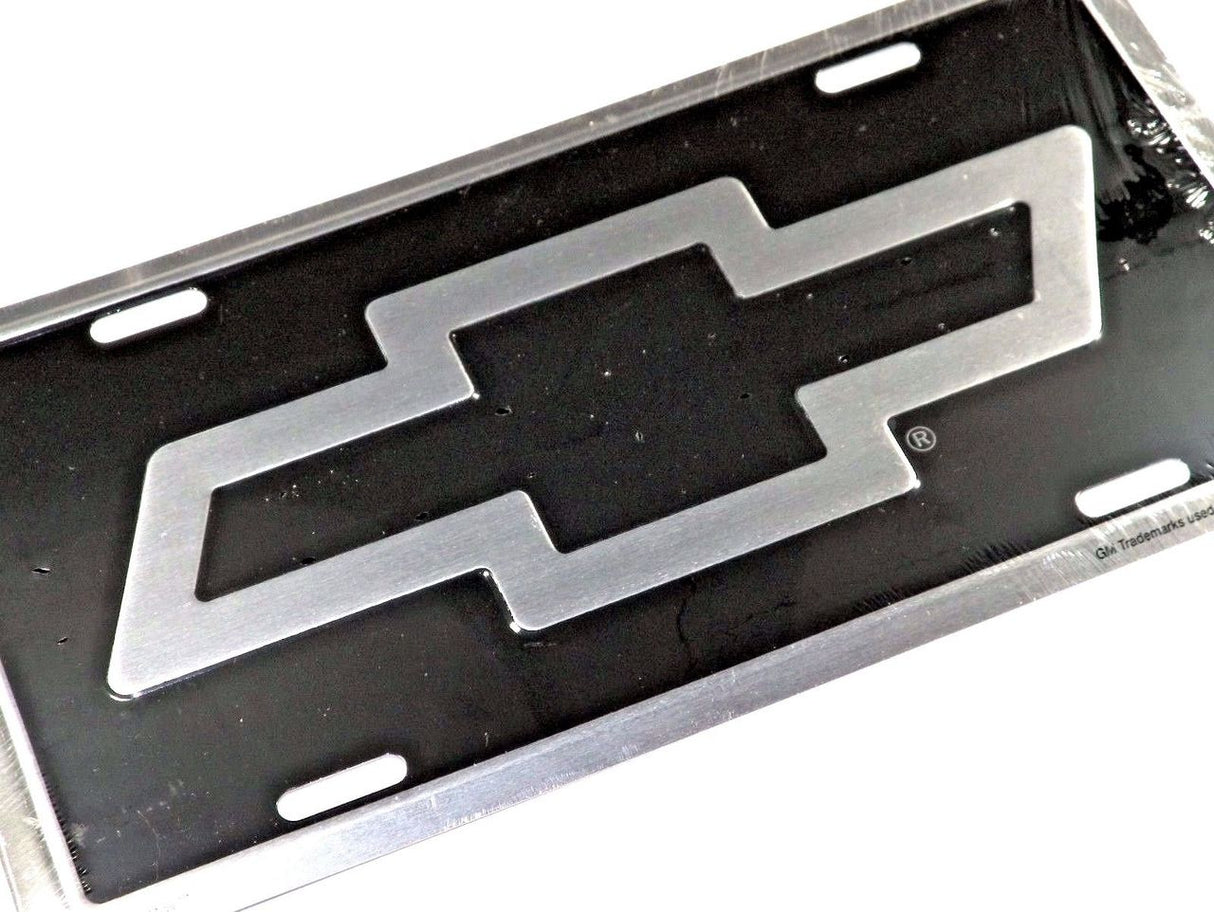 Classic Car License Plate Chevy BOWTIE Black/Silver #1279