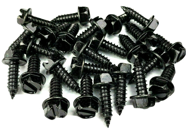 25 Pcs License Plate Screws #14 (1/4" x 3/4) 3/8 Indented Hex Head Black #1024