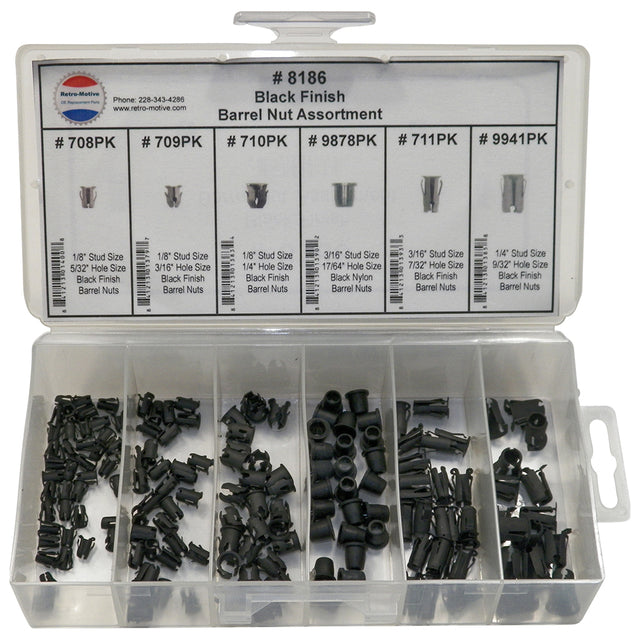 Barrel Nut Assortment 1/8" Stud- 1/4" Stud 6 Sizes (160 Pcs) Plastic Tray #1616