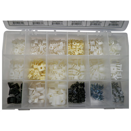 Grille & Headlamp Screw Grommet Assortment 18 Sizes (330 Pcs) Plastic Tray #1617