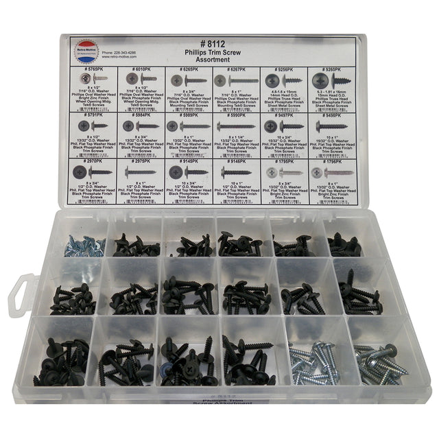 Phillips Trim Screw Assortment 18 Sizes (255 Pcs) Plastic Tray #1618