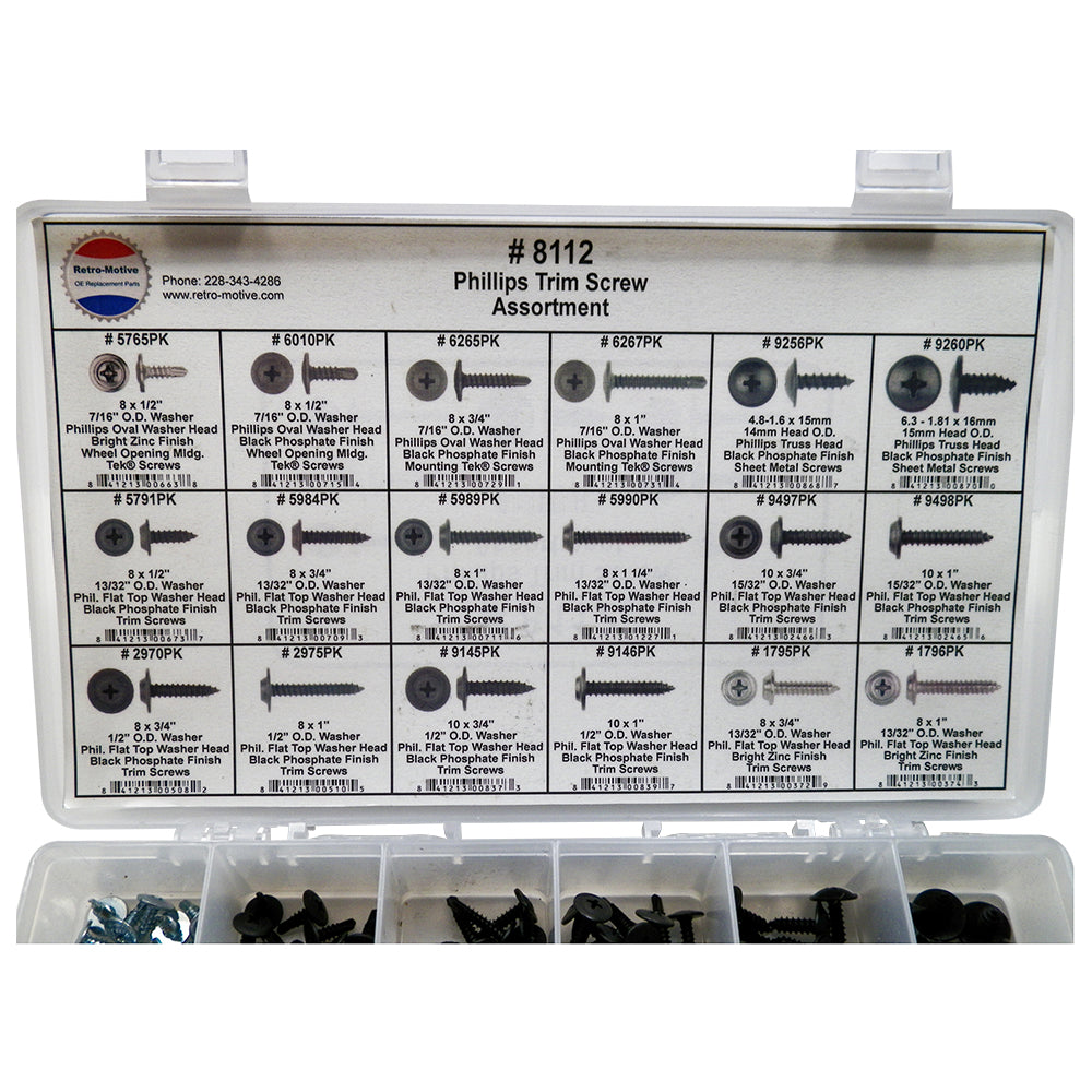 Phillips Trim Screw Assortment 18 Sizes (255 Pcs) Plastic Tray #1618