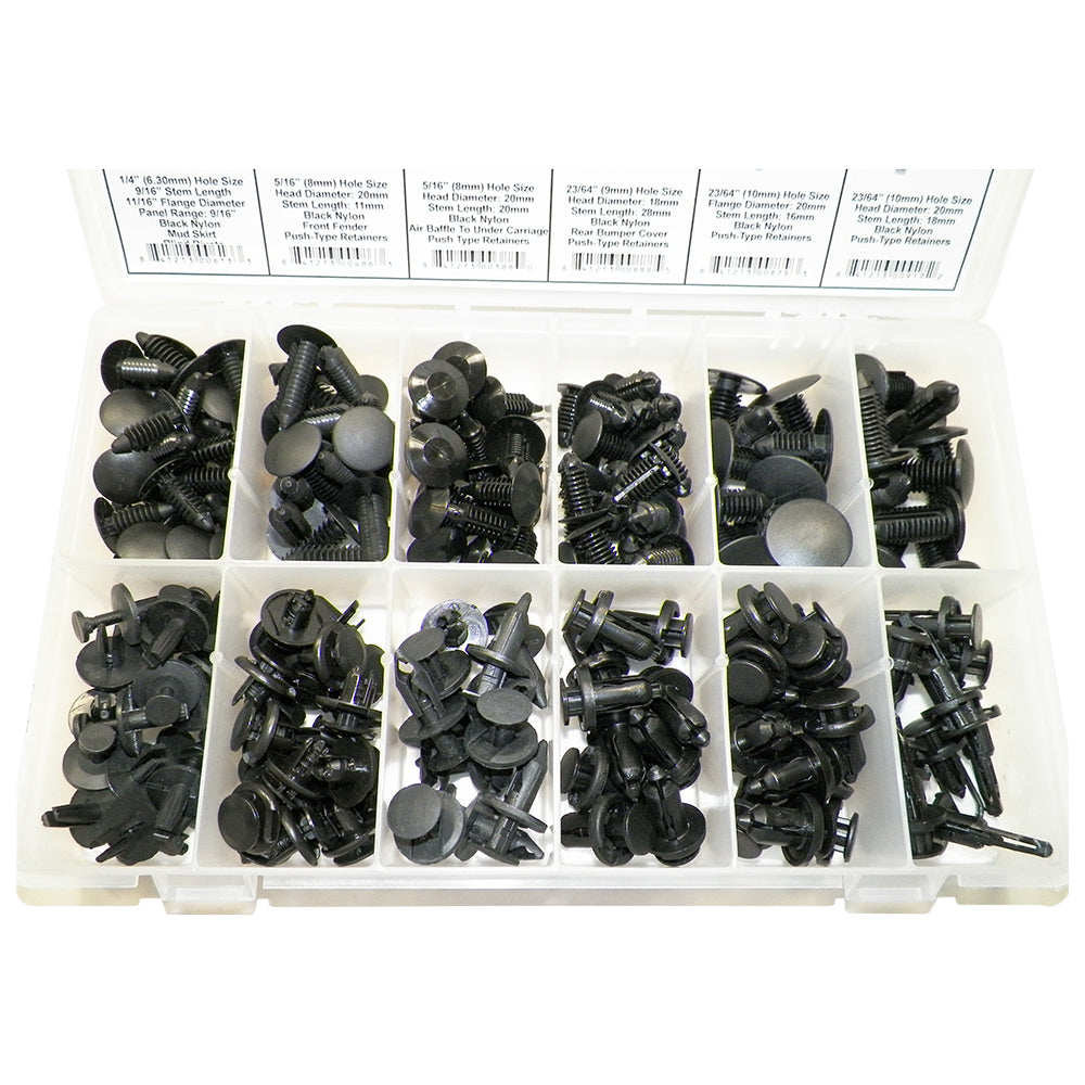 Nylon Shield Push Type Retainer Assortment 12 Sizes (192 Pcs) Plastic Tray #1620