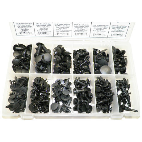 Nylon Shield Push Type Retainer Assortment 12 Sizes (192 Pcs) Plastic Tray #1620