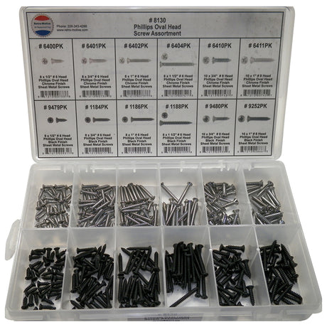 Phillips Oval Head Screw Assortment 12 Sizes (380 Pcs) Plastic Tray #1622