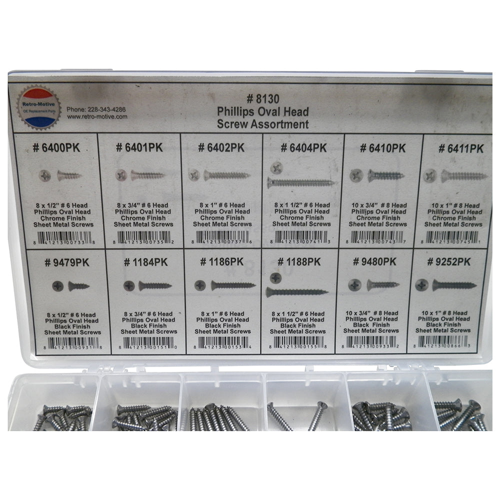 Phillips Oval Head Screw Assortment 12 Sizes (380 Pcs) Plastic Tray #1622