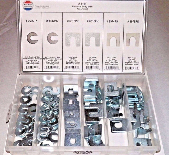 Body Shim Assortment 3/8 & 1/2 Slot Sizes (140 Pcs) Plastic Tray #1627