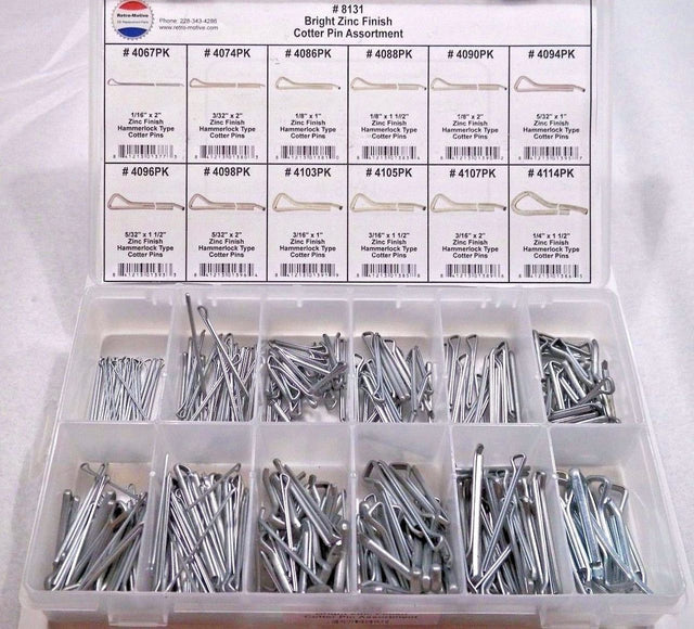 Cotter Pin Assortment 12 Sizes 1/6 To 1/4 (375 Pcs) Plastic Tray #1628