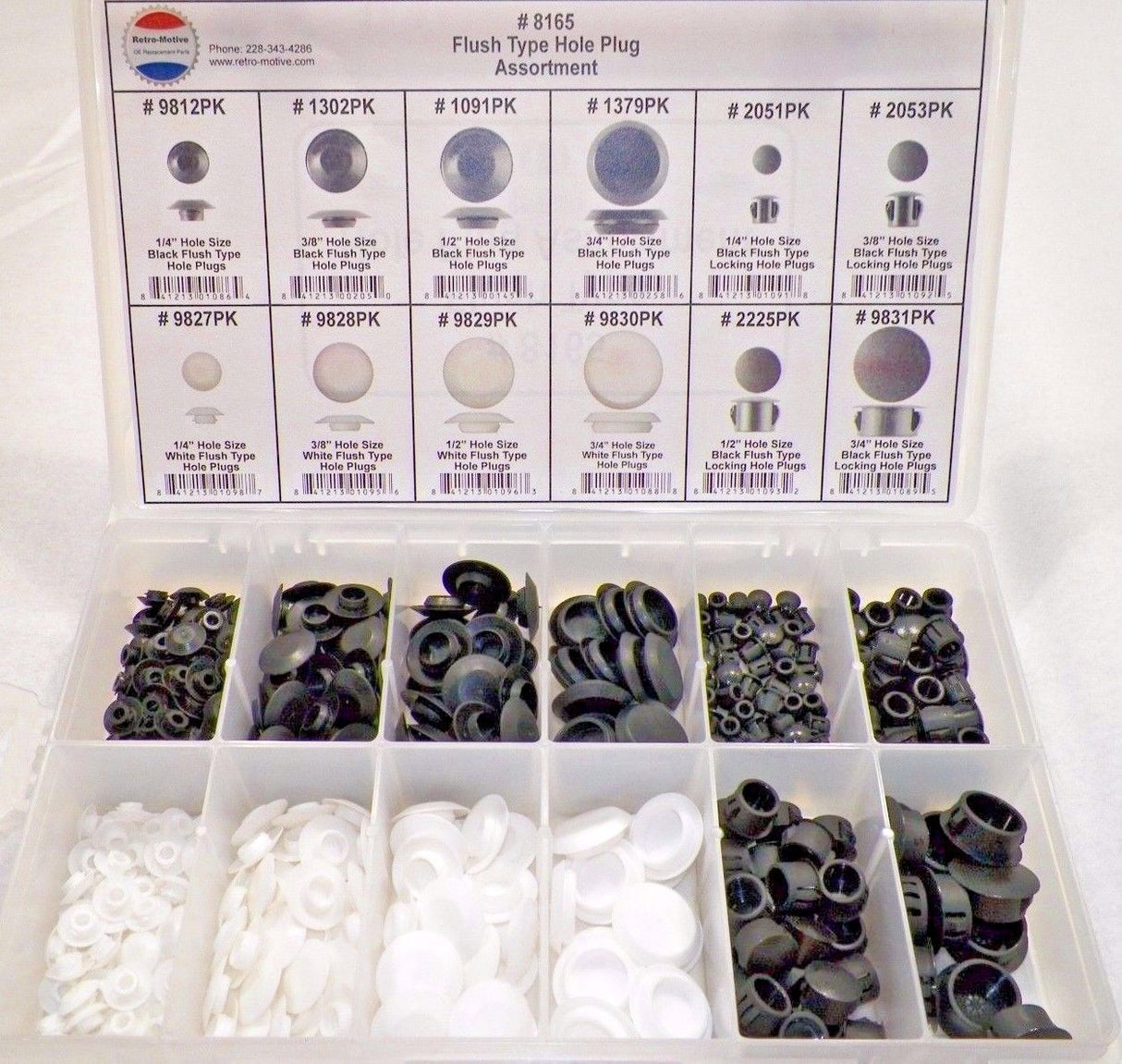 Flush Type Hole Plug Assortment 12 Sizes 1/4 To 3/4 (349 Pcs) Plastic Tray #1629