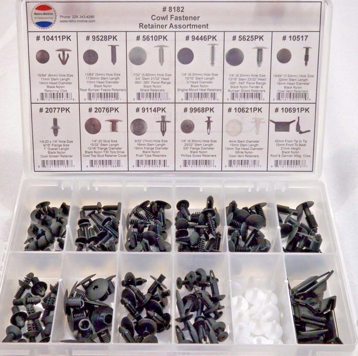 Fastner Retainer Cowl Fastener Retainer Assortment 12 Sizes (168 Pcs) Plastic Tray #163 ...