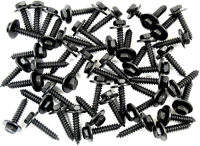 Black Hex Head Trim Screws- M4.2mm x 20mm Long- 7mm Hex- Qty.50- #1960-50