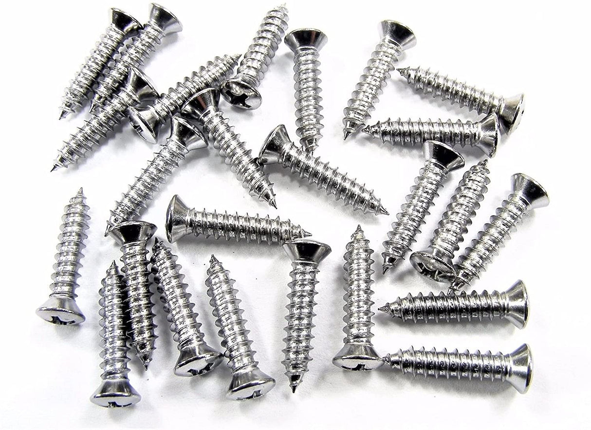 Chrome #8 x 3/4" Phillips Oval Head Trim Screws #6 Head (Qty 25) #2017