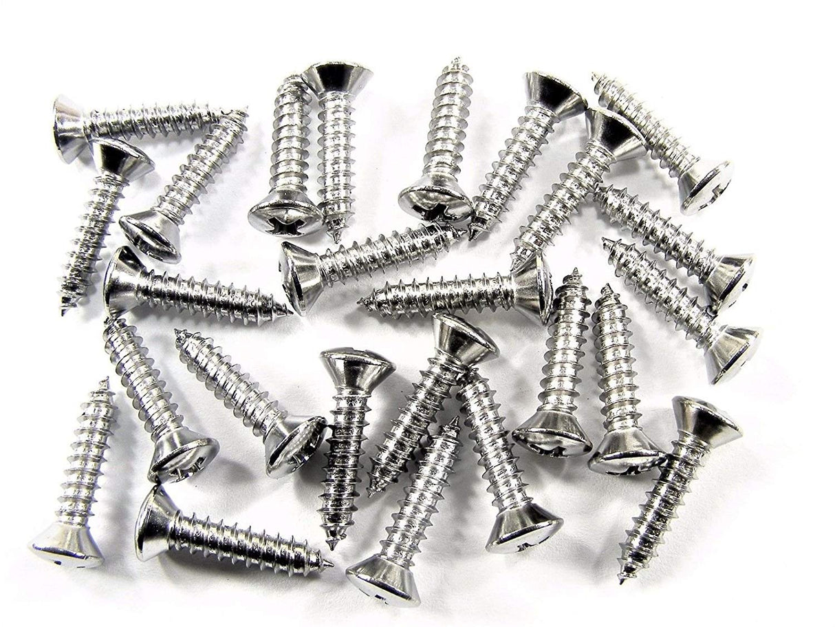 Chrome #8 x 3/4" Phillips Oval Head Trim Screws Ford GM Mopar (Qty-25) #2029