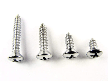 Chrome #8 Phillips Oval Head Trim Screws- 3/8" to 1" Long- 100 Screws- #2080 (2027-2028-2029-2030)