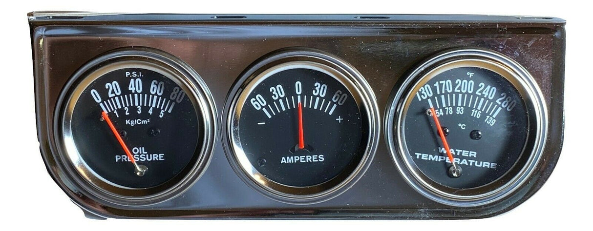 Triple Gauge Set Oil Pressure/Ammeter/Water-Temp Gauges w/ Hardware #221