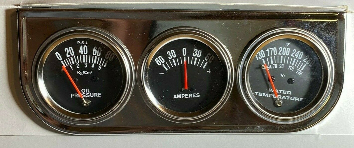 Triple Gauge Set Oil Pressure/Ammeter/Water-Temp Gauges w/ Hardware #221