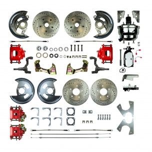 67 - '69 F Body GM, 8" Chrome Booster, Non-Staggered Rear, Red Best of Show - Power 4 Wheel Disc Conversion Kit #AFXDC42CZX