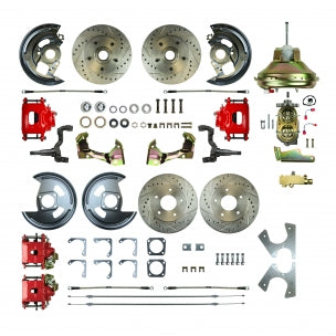 67 - '69 F Body GM, 11" Booster, Non-Staggered Rear, Red Show'N Go - Power 4 Wheel Disc Conversion Kit #AFXDC42CZ