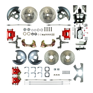 67 - '69 F Body GM, 2" Drop, 8" Chrome Booster, Non-Staggered Rear, Red Best of Show - Power 4 Wheel Disc Conversion Kit #AFXDC42DZX