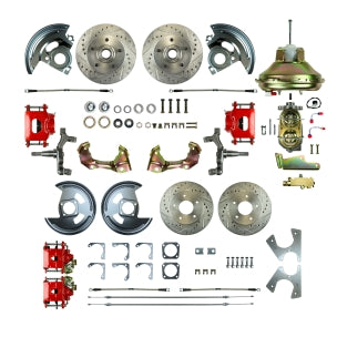 67 - '69 F Body GM, 2" Drop, 11" Booster, Non-Staggered Rear, Red Show'N Go - Power 4 Wheel Disc Conversion Kit #AFXDC42DZ